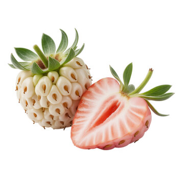 White strawberry with half cut, isolated on transparent background.