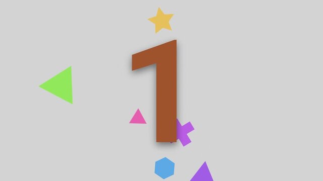 Dynamic animated colorful countdown timer from 5 to 1 with vibrant shapes on a plain background