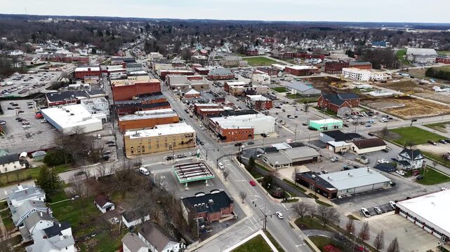 Ashland Ohio, downtown, aerial drone