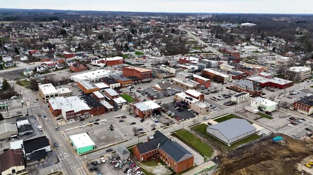 Ashland Ohio, downtown, aerial drone