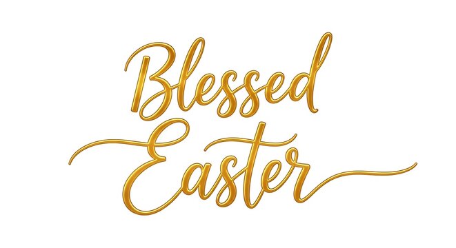 Golden script text "Blessed Easter" on a clean white background, celebrating the holiday with elegant typography.
