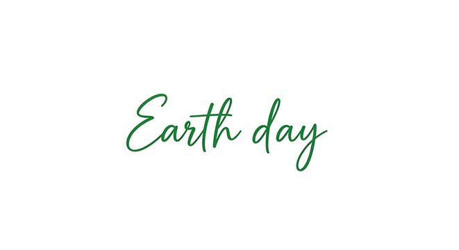 A simple and elegant green cursive text 'Earth day' written on a clean white background, symbolizing environmental awareness and global celebration.