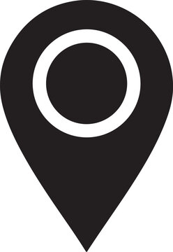 Map pin icon, location marker symbol, black navigation pointer, GPS target vector