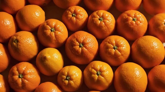 Top View Ripe Tangerines Arranged in Uniform Pattern with Warm Sunlight