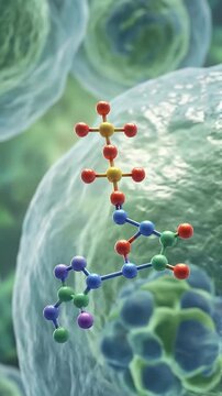 Colorful molecule structure biology science atp energy molecules cell background microscopic 3d rendering concept for medical research education imagination fantasy molecule science biology cell