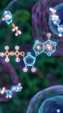 Futuristic atp energy molecule glowing connection science background concept molecule science biology chemistry atp energy molecule structure cell microscopic glowing molecules swirl abstract biology