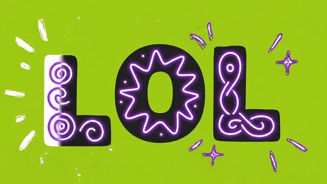 Bouncing LOL text on lime green &ndash; 4K looping fun typography animation with colorful moving lines, ideal meme and reaction overlay for social media videos

