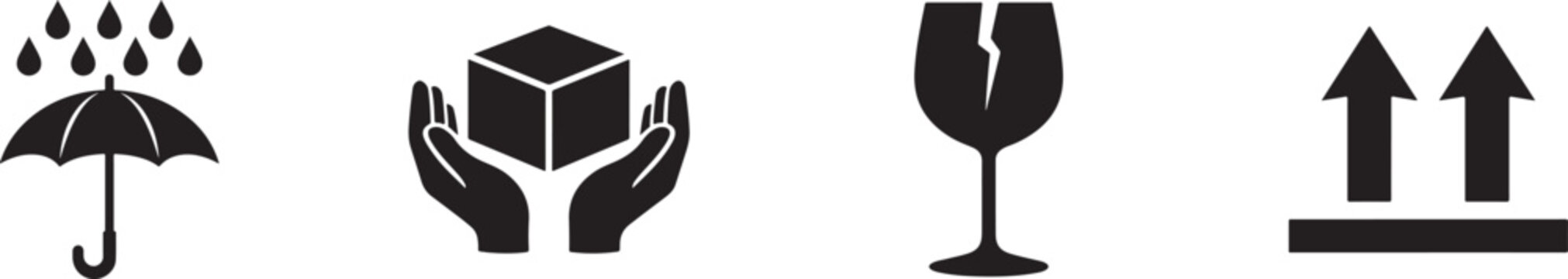 Fragile cargo icon set with clear vector symbols for shipping, packaging, handling, and logistics use