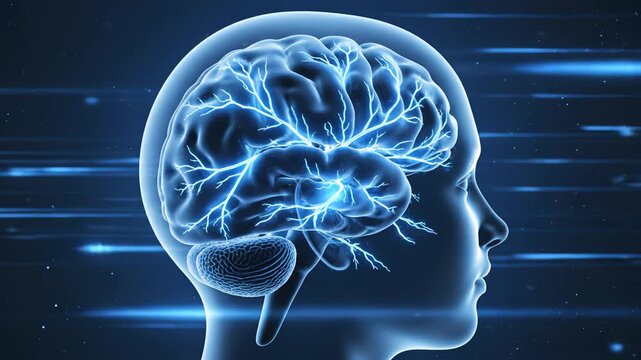 Human brain with neural pathways