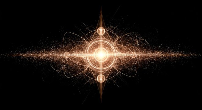 Abstract visualization depicting complex geometry intersecting mathematical principles, illustrating universal balance and multidimensional order, modern, Dimensional, structure