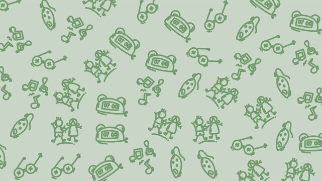 a green seamless background featuring playful doodle icons of money robots rockets cars and more forming a repeating pattern suitable for finance technology and design projects