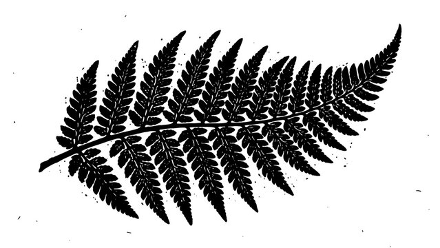 Black fern leaf, silhouette, botanical illustration, plant icon