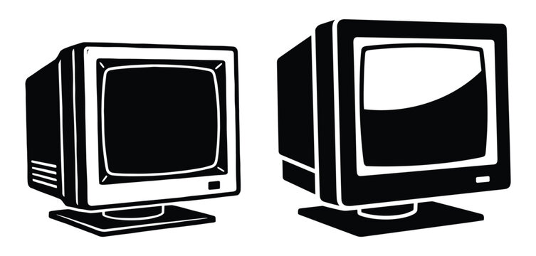 Old school computer monitors vector illustration set retro style technology