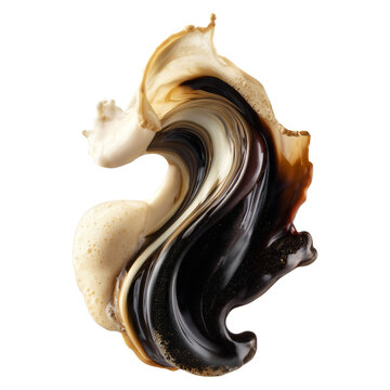 Coffee, cream, and milk splashes merging in dynamic style isolated on white background, concept of fluid energy and freshness