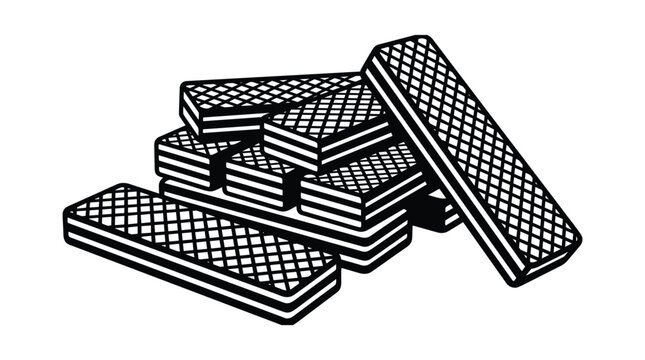 Stack of black and white wafer cookies vector isolated on transparent background