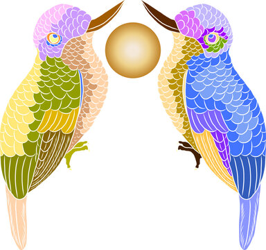 Colorful Symmetrical Hummingbird Illustration with Decorative Feather Pattern