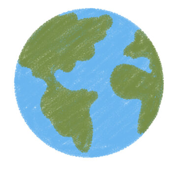 Simple earth crayon icon illustration