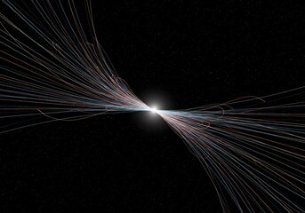 Naklejka premium Conceptual representation of invisible gravitational field lines warping spacetime in a dark void, showing fundamental physical forces at play, void, fundamental, system