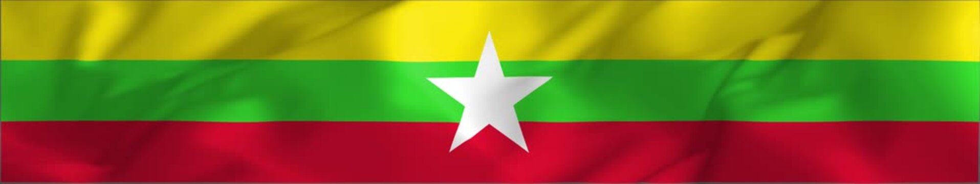 Flag of Myanmar with White Star and Yellow Green Red Stripes Panoramic Loop Animation