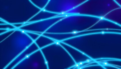 Obraz premium Glowing blue lines and dots on dark blue background, abstract technological network concept with digital data and connectivity visualization