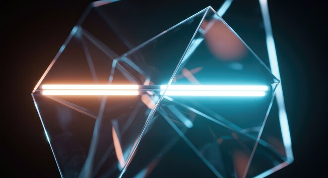 Abstract representation of pure clarity and precise focus, utilizing transparent geometric forms and bright, crisp light effects for a clean visual concept, radiant, pure, refraction