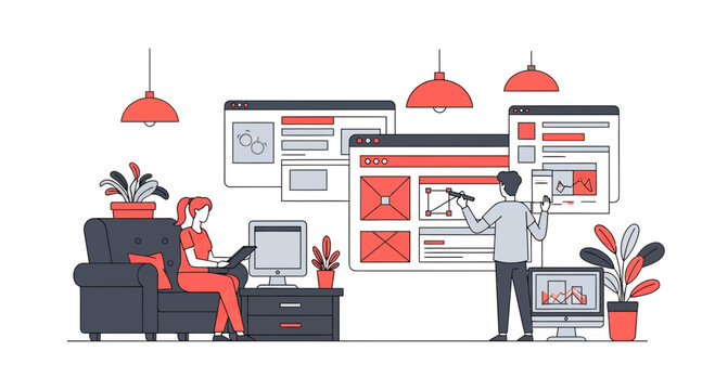 UI UX web app team work site page wire map flow icon link tool desk