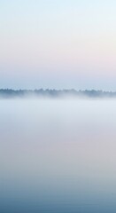 Fototapeta premium Expansive, tranquil vista of pure softness. Gentle morning mist floats silently above the quiet surface, representing peace and mindful emptiness, healing, minimal, serenity