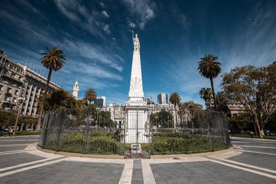Beautiful view to white monument in the middle of Plaza de Mayo
