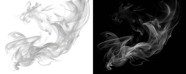 Naklejka premium Smoke on transparency and black backgrounds showing intricate swirling patterns