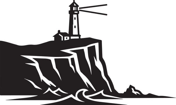 Vector lighthouse on cliff illustration