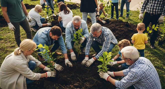 Community Volunteers Planting Trees in Urban Rewilding Project