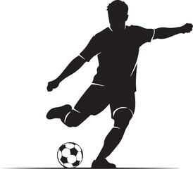 Naklejka premium Black silhouette of soccer player kicking ball vector