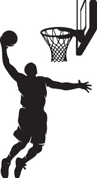 Vector silhouette of basketball player dunking ball