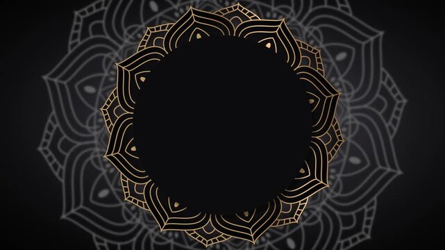 Islamic ornament black background video with arabic style and mandala flower circle animation for ramadan kareem, eid mubarak and islamic background
