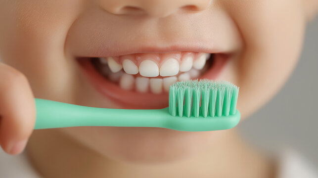 Kids smile with toothbrush macro