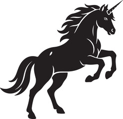 Obraz premium Unicorn, mythical horse, black silhouette, fantasy creature, vector icon