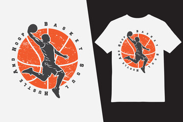 Basketball Slam Dunk Silhouette Vintage Style T-Shirt Design © D GANGGA
