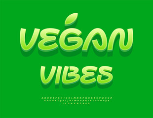 Naklejka premium Vector Eco template Vegan Vibes. Handwritten Green Font. Stylish Digital 3D Alphabet Letters and Numbers set.