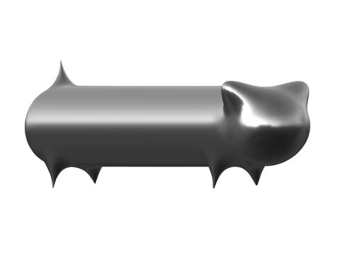 Y2K Silver Chrome Long Cat Minimal 3D Render Y2K Futurism