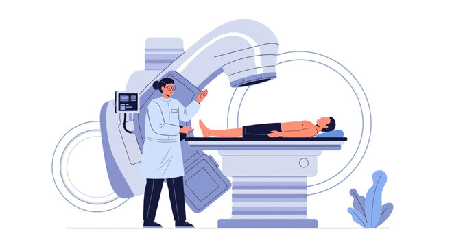 Radiology Technician Operating Radiation Therapy Machine for Cancer Treatment