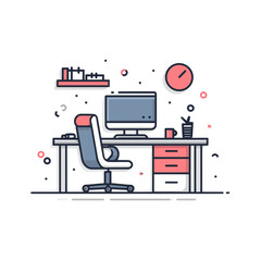 Fototapeta premium Clean Minimalist Workspace with Computer and Chair