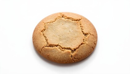 Naklejka premium Golden brown cookie with cracked surface and textured edges on a clean white background