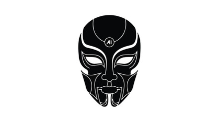 Obraz premium Futuristic mask with glowing eye detail on white background, symbolizing technology and mystery.