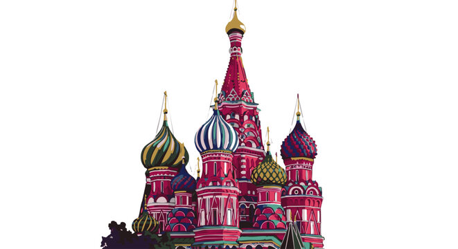 Saint basils cathedral in moscow russia iconic colorful onion domes architectural landmark on white background