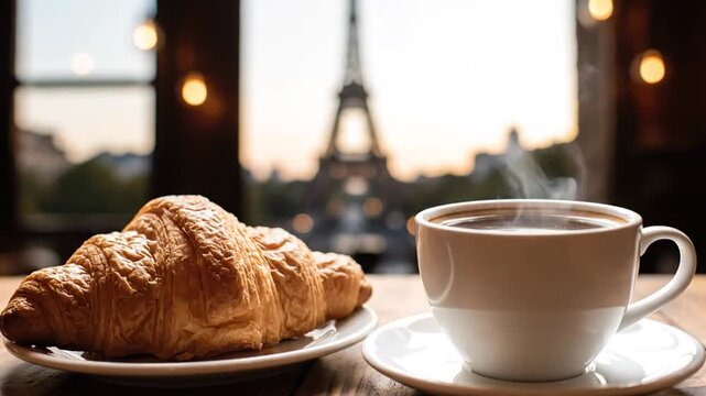 Parisian breakfast with coffee.