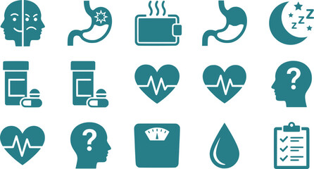 PMS Symptom Logging Mood-Tracking Cramps Bloating Headache Symptom-Diary PMS-Tracking Symptom-Log Vector Icon Set - PMS Tracking 