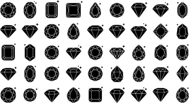 Diamond gem jewel gemstone line icon vector set
