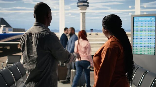Emotional airport farewell with parents saying goodbye to teen daughter, child leaving to study abroad at university. Young traveler with luggage and passport prepares to airplane alone.