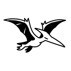 Minimalist black flying pterodactyl dinosaur line art icon © Dani