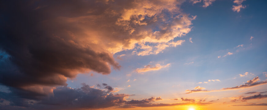  Beautiful sky with dramatic stormy clouds at sunset